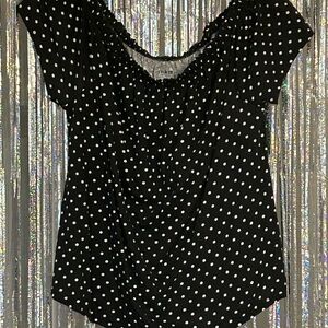 Black Off The Shoulder Top with White Dots